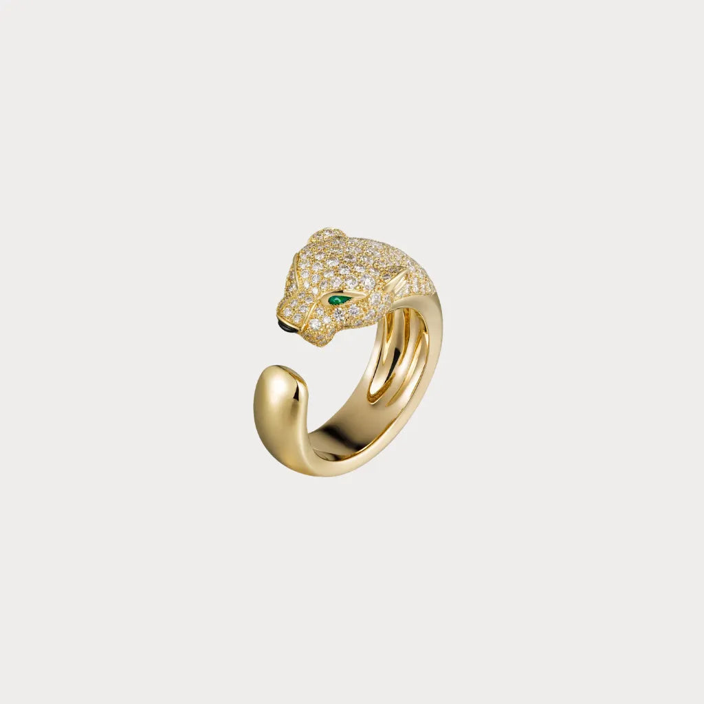 Pave Panther Head Open Ring