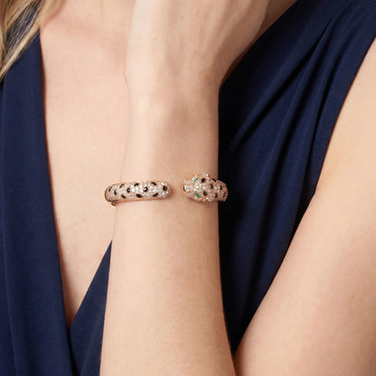 Pave Panther Motif Open Cuff Bracelet