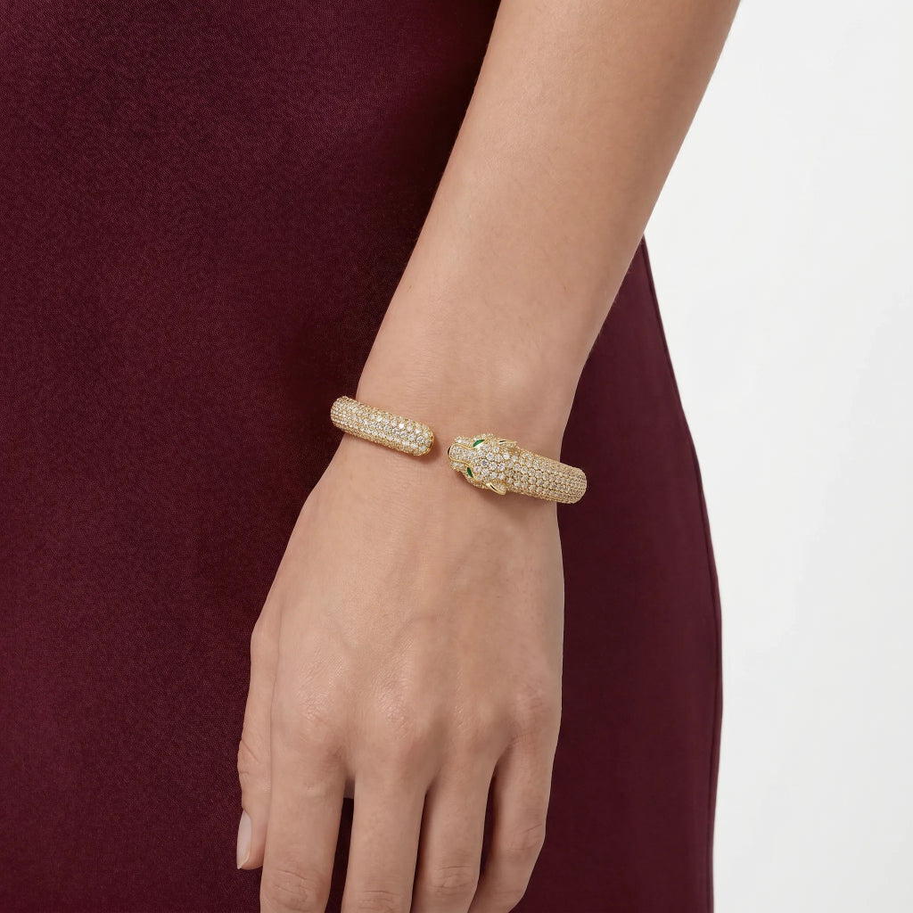 Pave Panther Open Bangle Bracelet