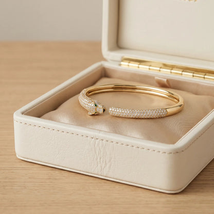 Pave Panther Open Bangle Bracelet