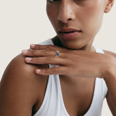 Perlée Yellow Blue Stone Beaded Ring