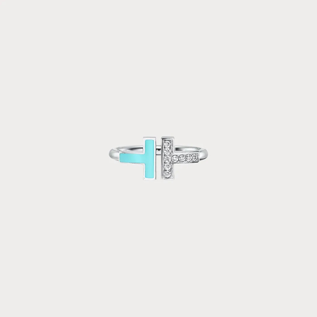 T Bar Pave Inlay Open Ring