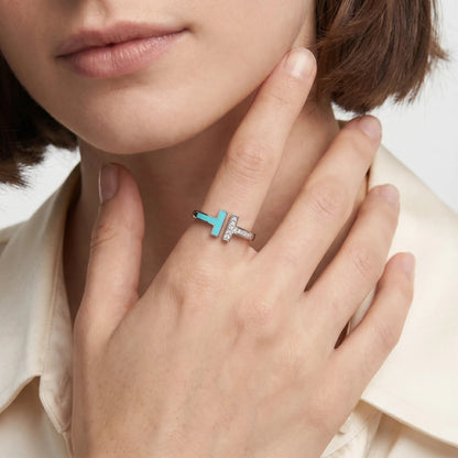 T Bar Pave Inlay Open Ring