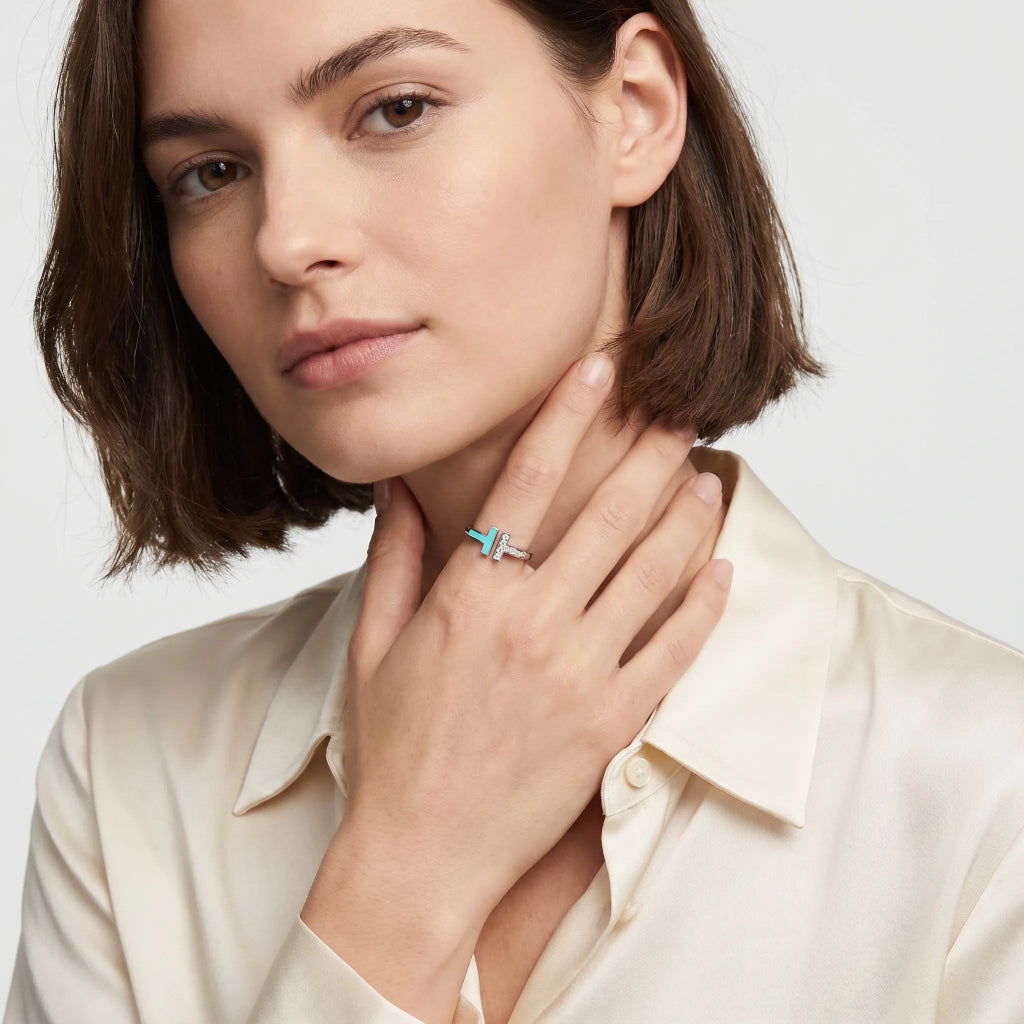 T Bar Pave Inlay Open Ring