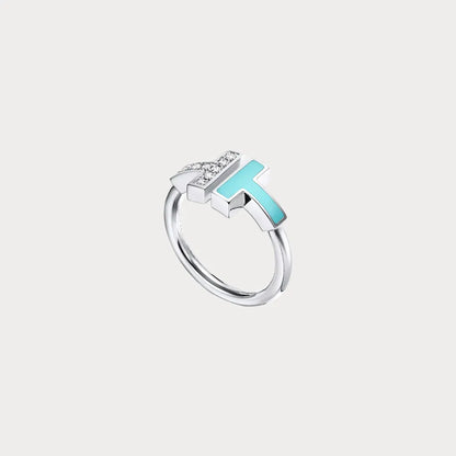 T Bar Pave Inlay Open Ring