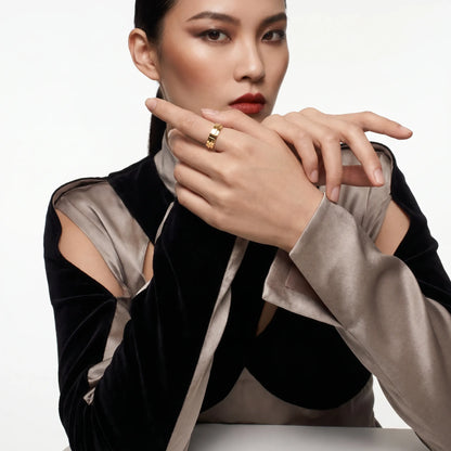 T Detail Ridged Band Ring