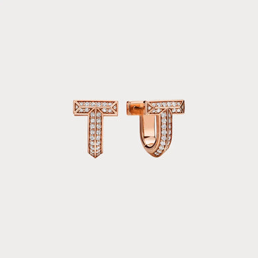 T Hoop Rose Pave Stone Earrings