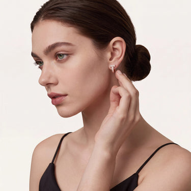 T Hoop Rose Pave Stone Earrings