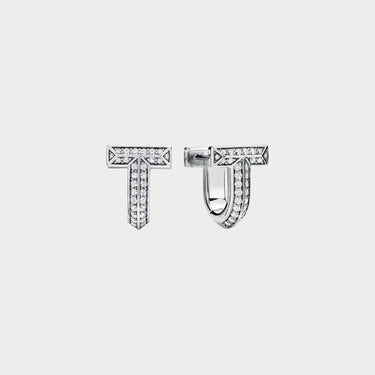 T Hoop White Pave Stone Earrings