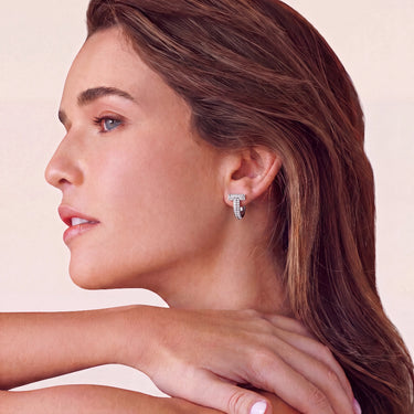 T Hoop White Pave Stone Earrings