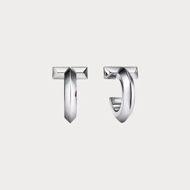 T Hoop White Polished Statement Earrings
