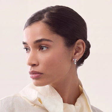T Hoop White Polished Statement Earrings