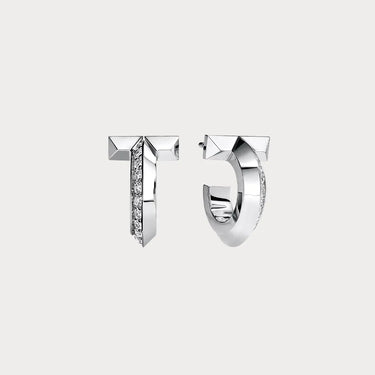 T Hoop White Stone Earrings