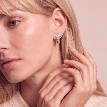 T Hoop White Stone Earrings