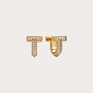 T Hoop Yellow Pave Stone Earrings