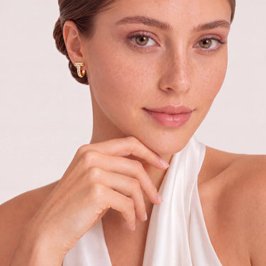 T Hoop Yellow Pave Stone Earrings