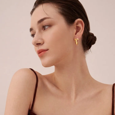 T Hoop Yellow Polished Statement Earrings