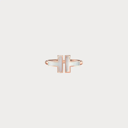 T Motif Double Band Open Ring