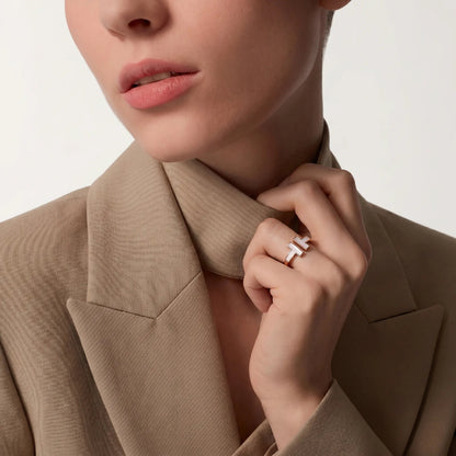 T Motif Double Band Open Ring