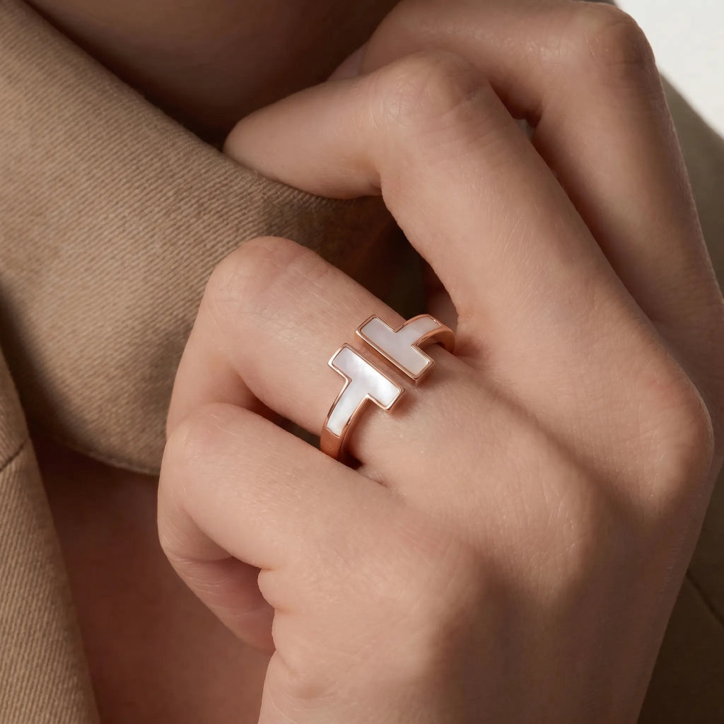 T Motif Double Band Open Ring
