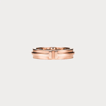 T Motif Grooved Band Ring