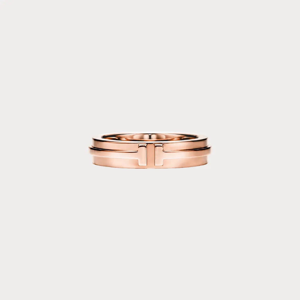 T Motif Grooved Band Ring