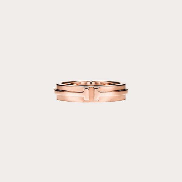 T Motif Grooved Band Ring