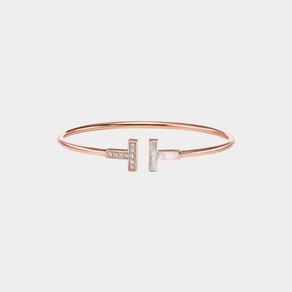 T Narrow Rose Pave Inlay Bracelet
