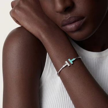 T Narrow White Pave Inlay Bracelet