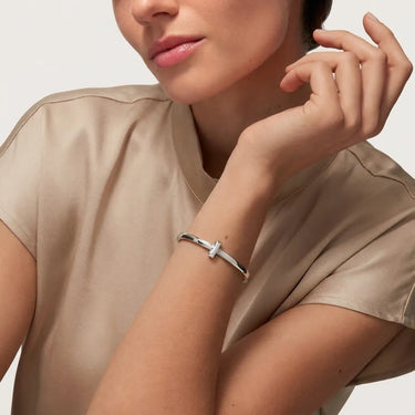 T Narrow White Slim Bangle Bracelet